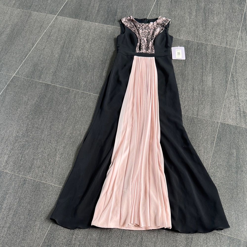 JS Collections Black & Blush Pleated Lace-Inset Maxi Dress